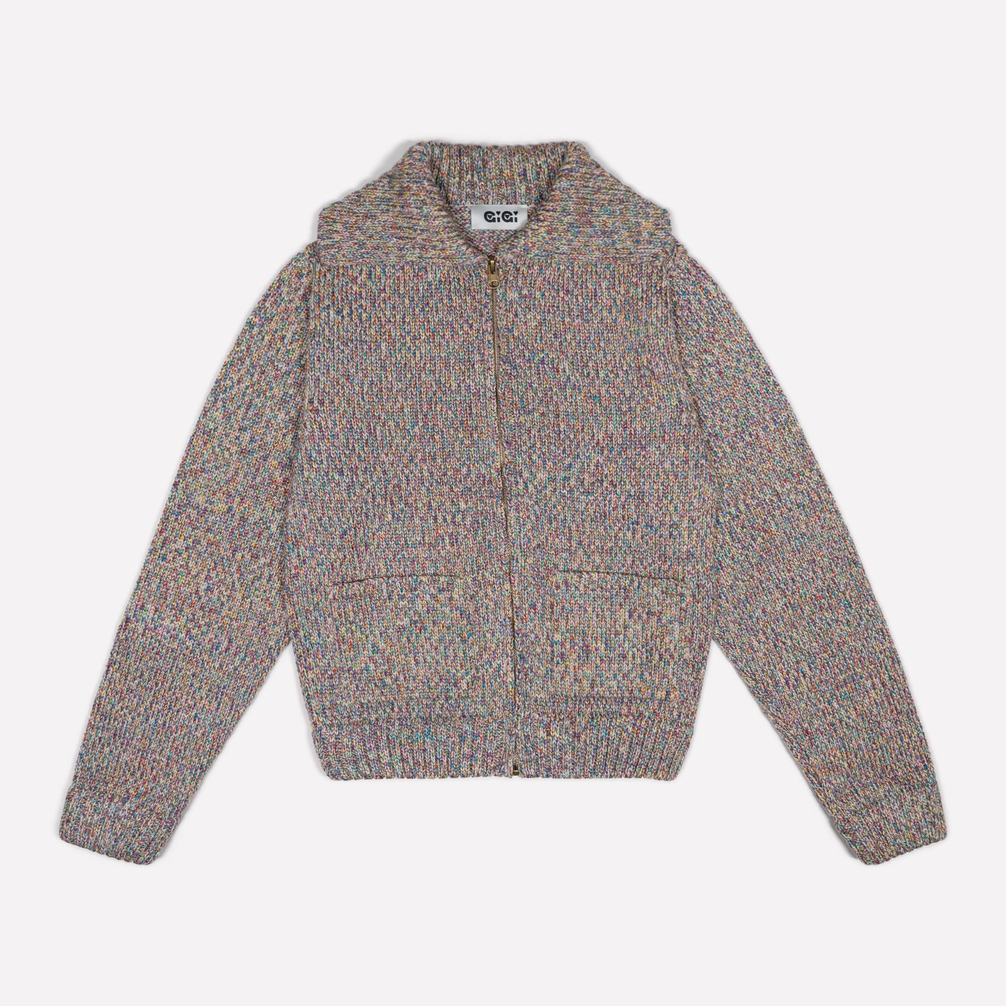 Goldie Zip Cardigan in Beige Multi Lurex