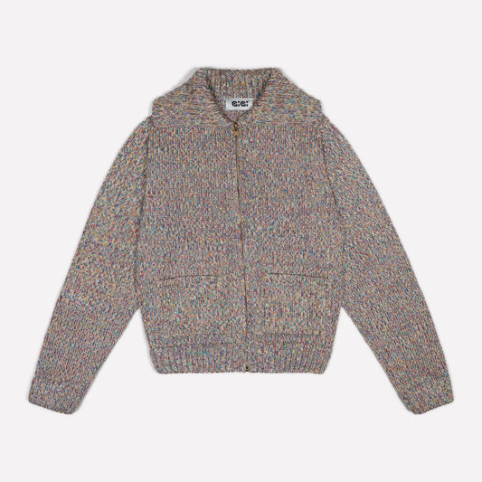 Goldie Zip Cardigan in Beige Multi Lurex