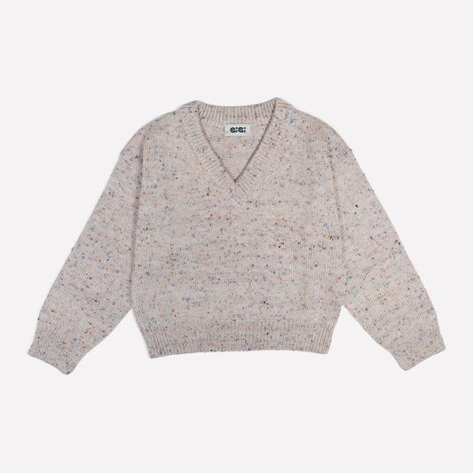 Jane V-neck Sweater in Natural Speckle