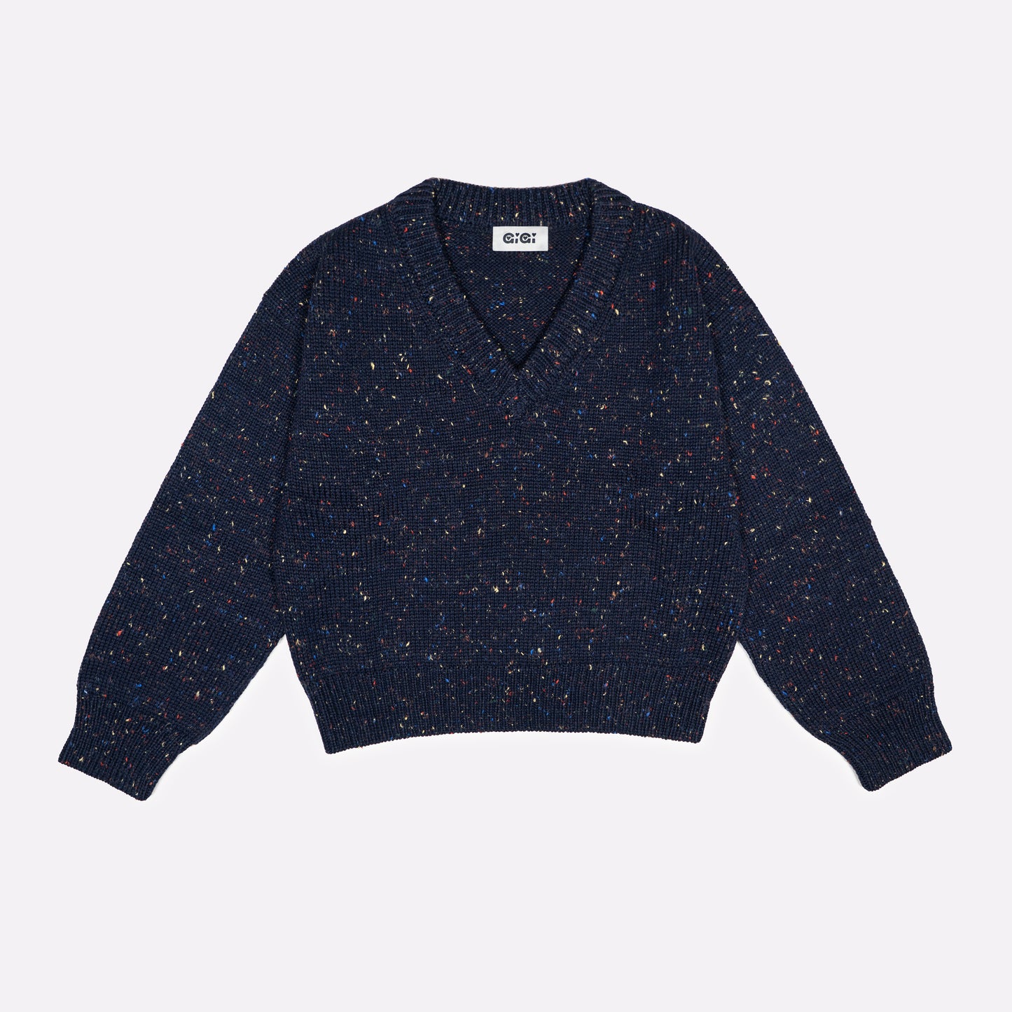 Jane V-neck Sweater in Navy Speckle