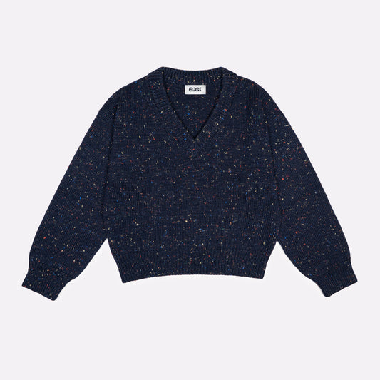 Jane V-neck Sweater in Navy Speckle