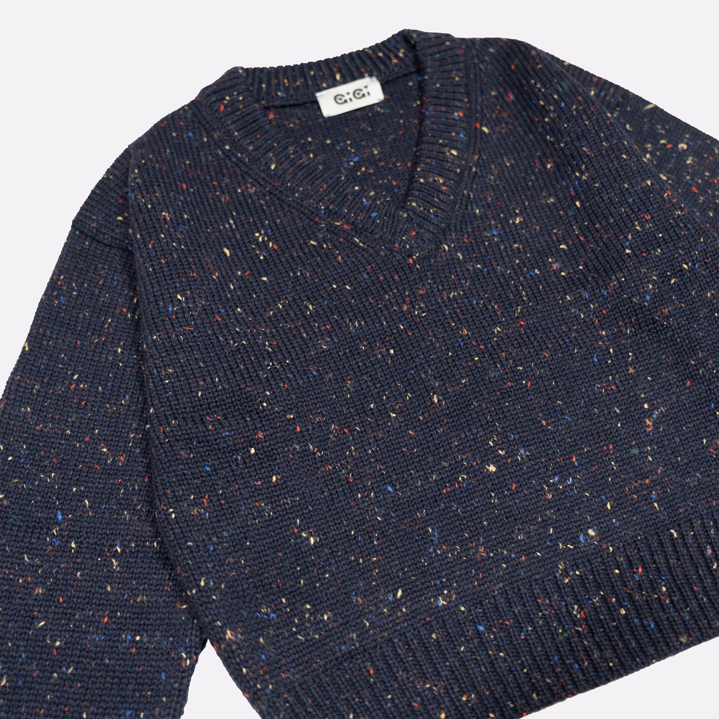 Jane V-neck Sweater in Navy Speckle