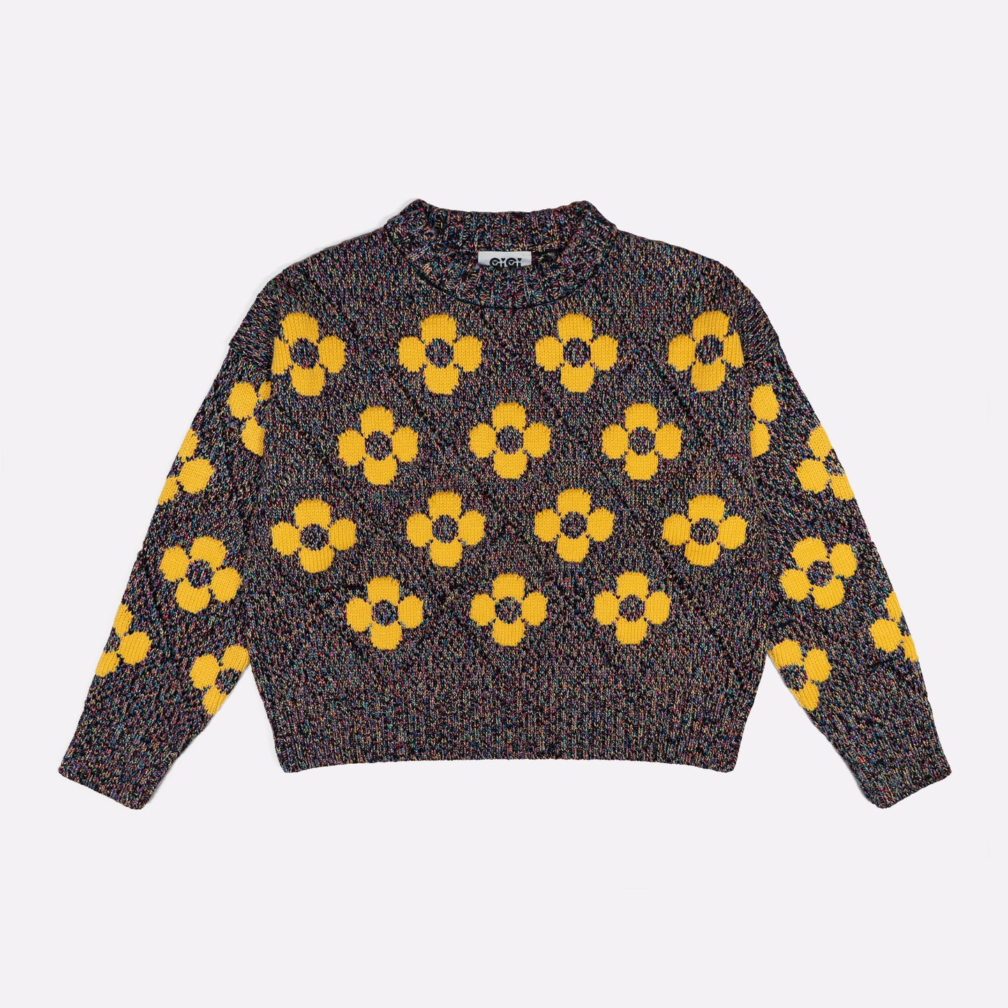 Flower Power Sweater in Black Multi Lurex & Yellow