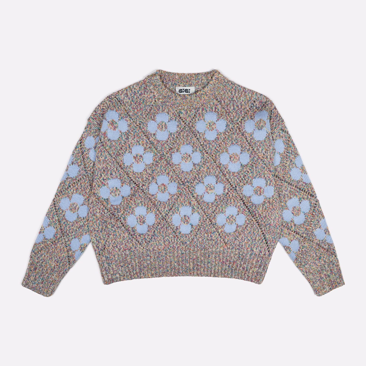 Flower Power Sweater in Beige Multi Lurex & Light Blue