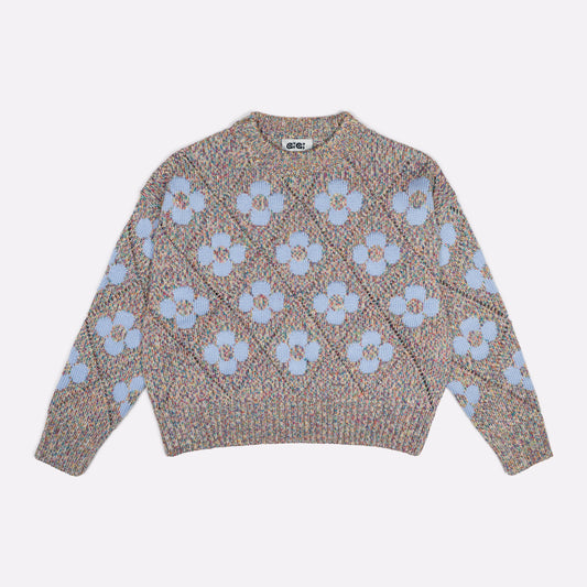 Flower Power Sweater in Beige Multi Lurex & Light Blue