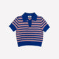 Stripe Polo Top In Cobalt Blue Multi
