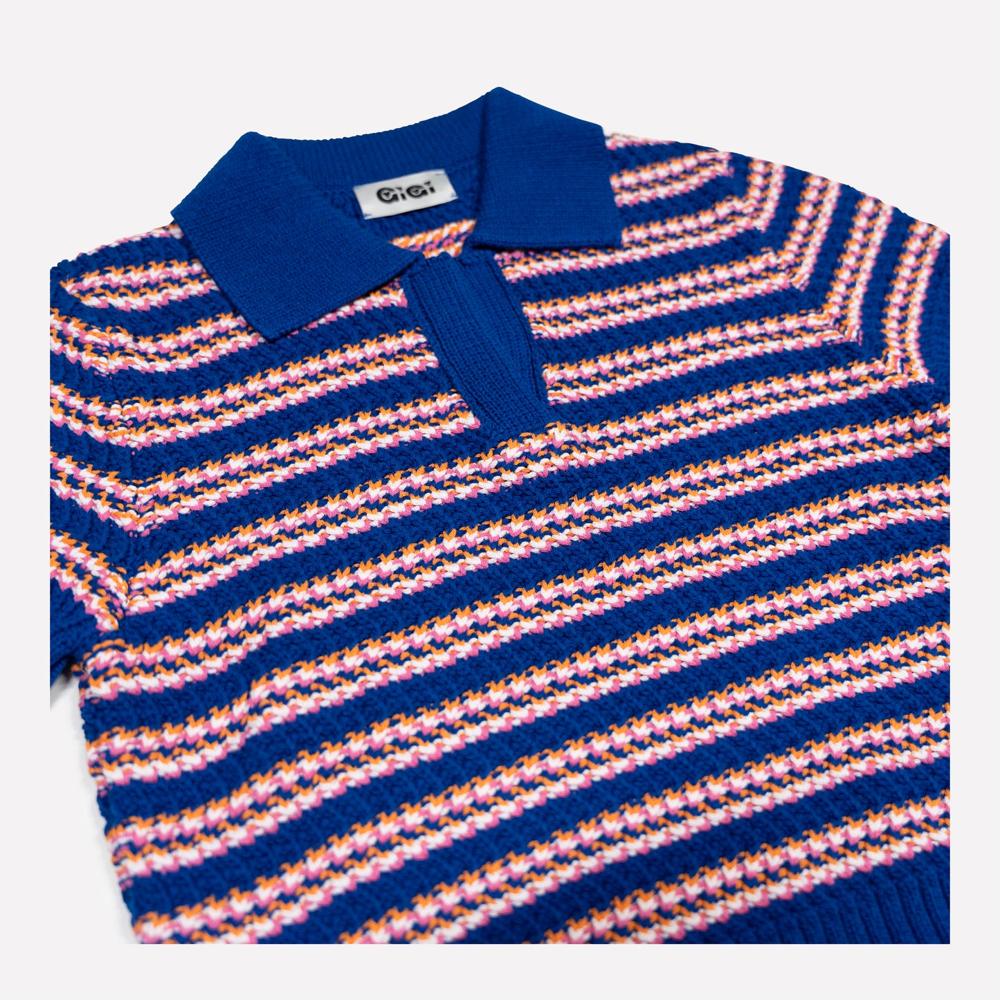 Stripe Polo Top In Cobalt Blue Multi