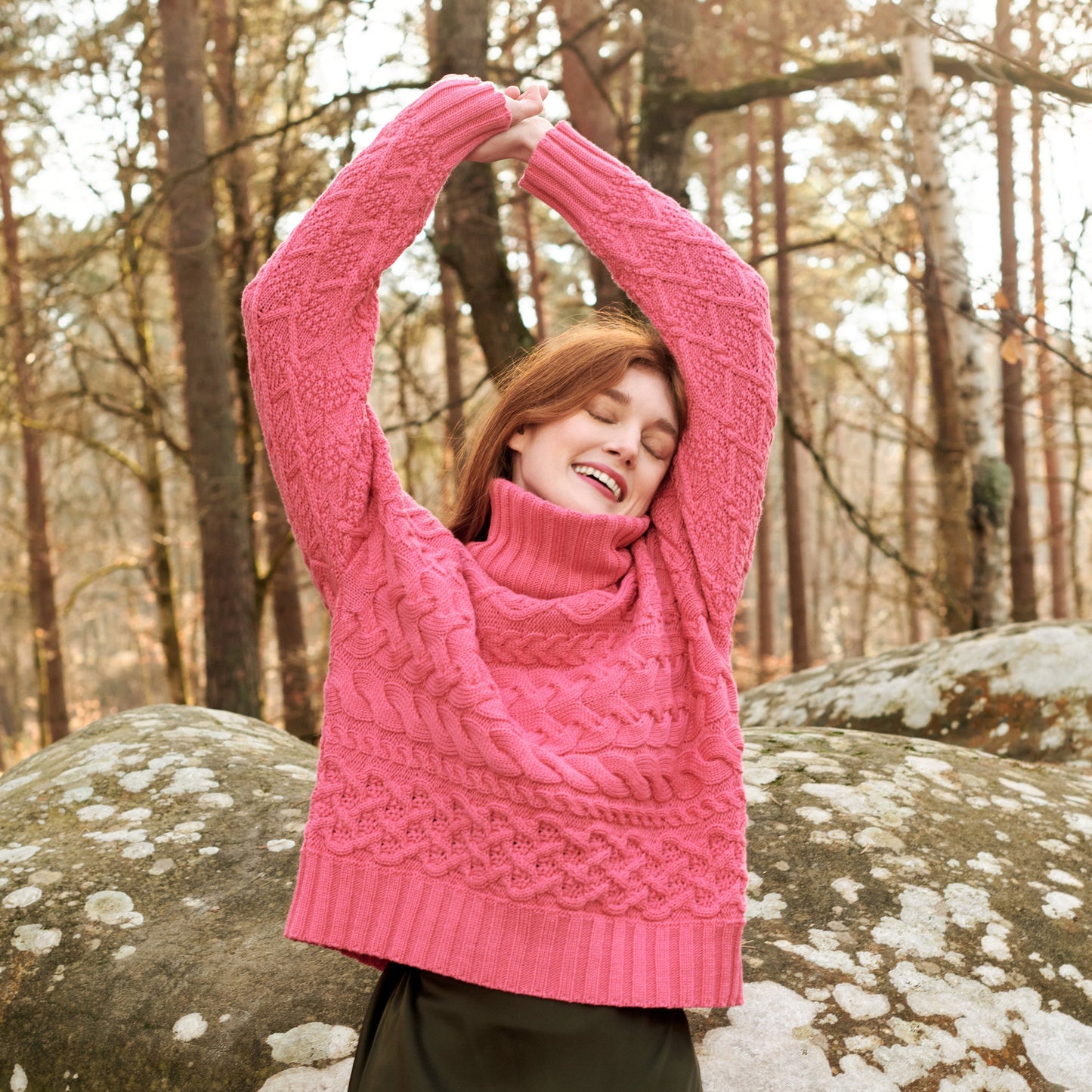 Cable Sweater in Hot Pink