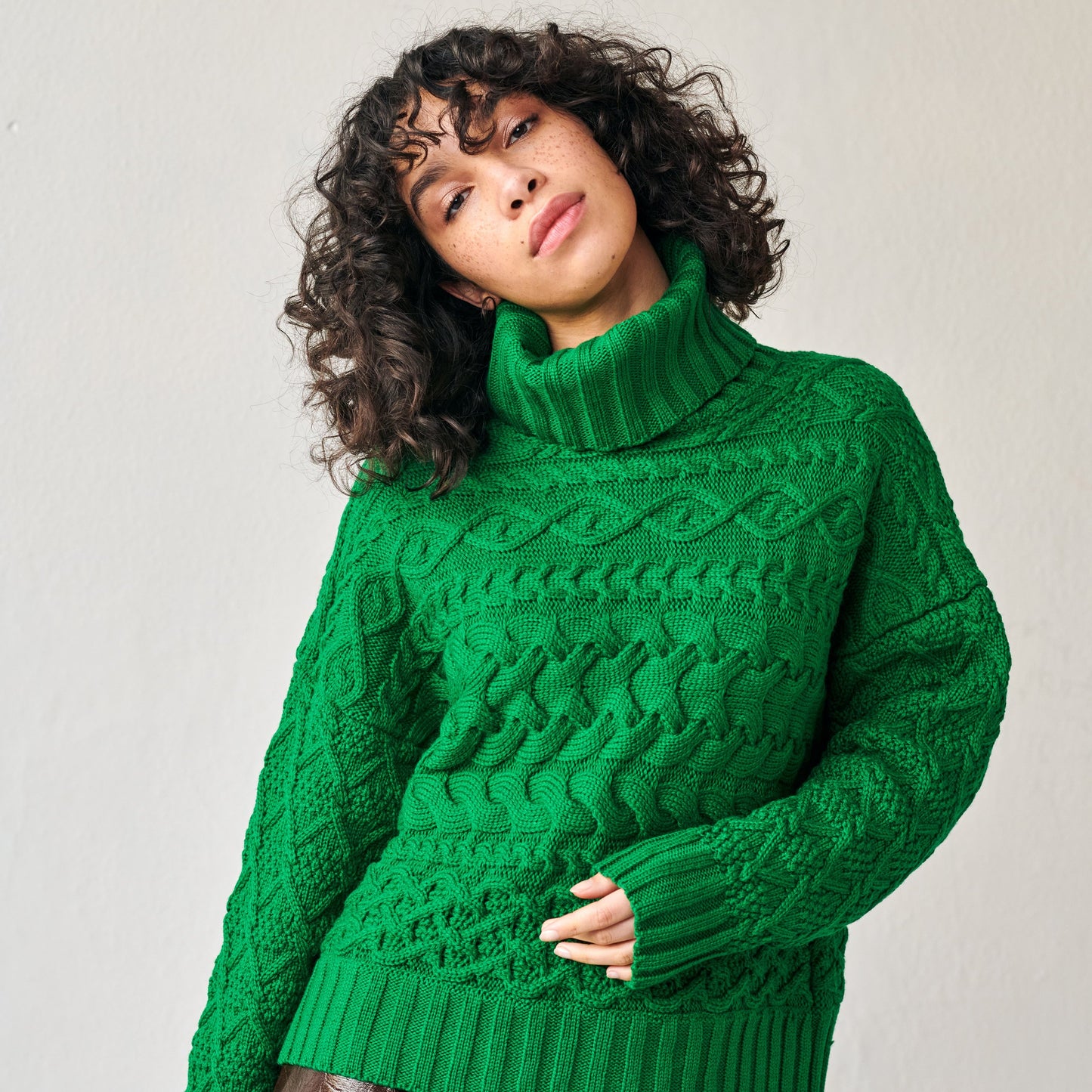 Cable Sweater in Bright Green