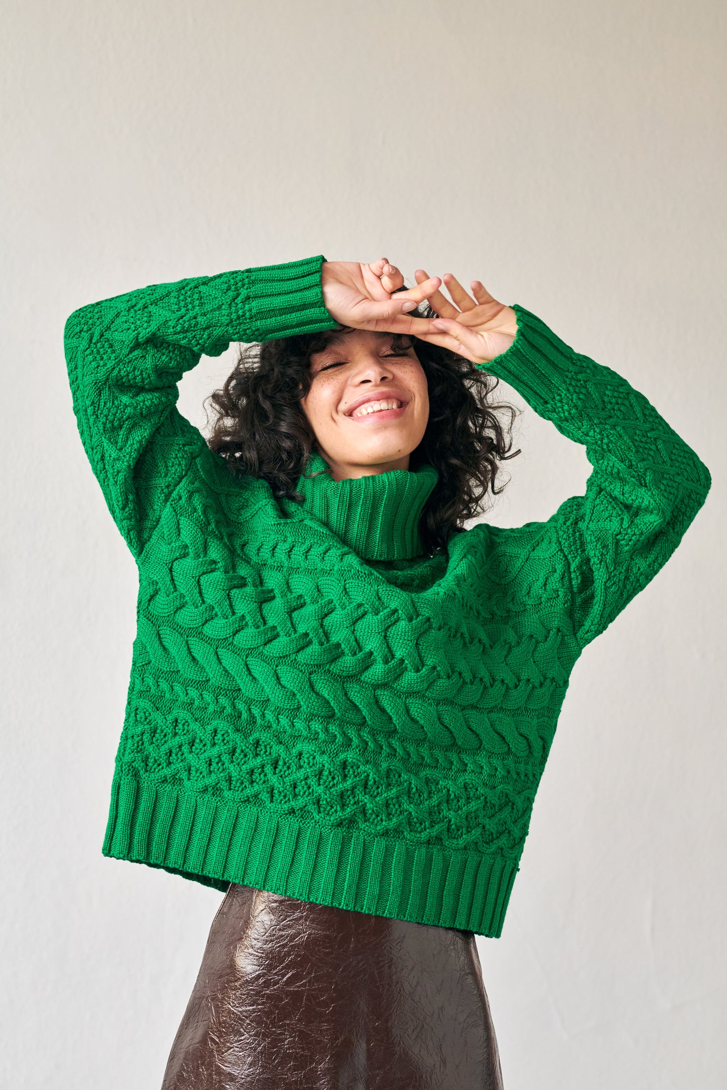 Cable Sweater in Bright Green