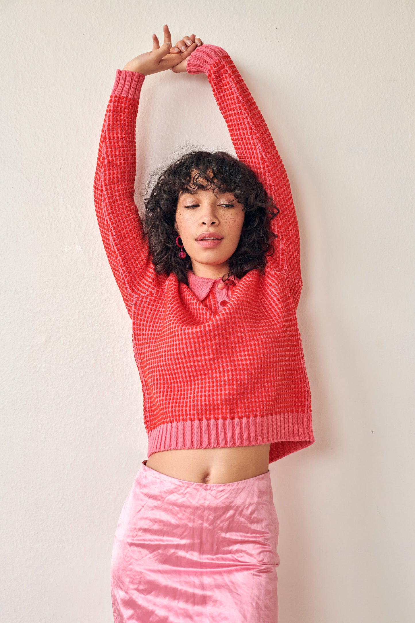 Mismatch Polo Sweater in Pink & Red Stripe