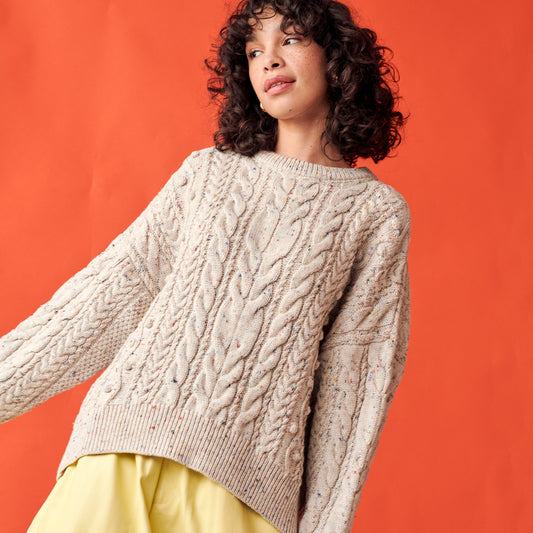 Oversized Cable Sweater in Natural Speckle