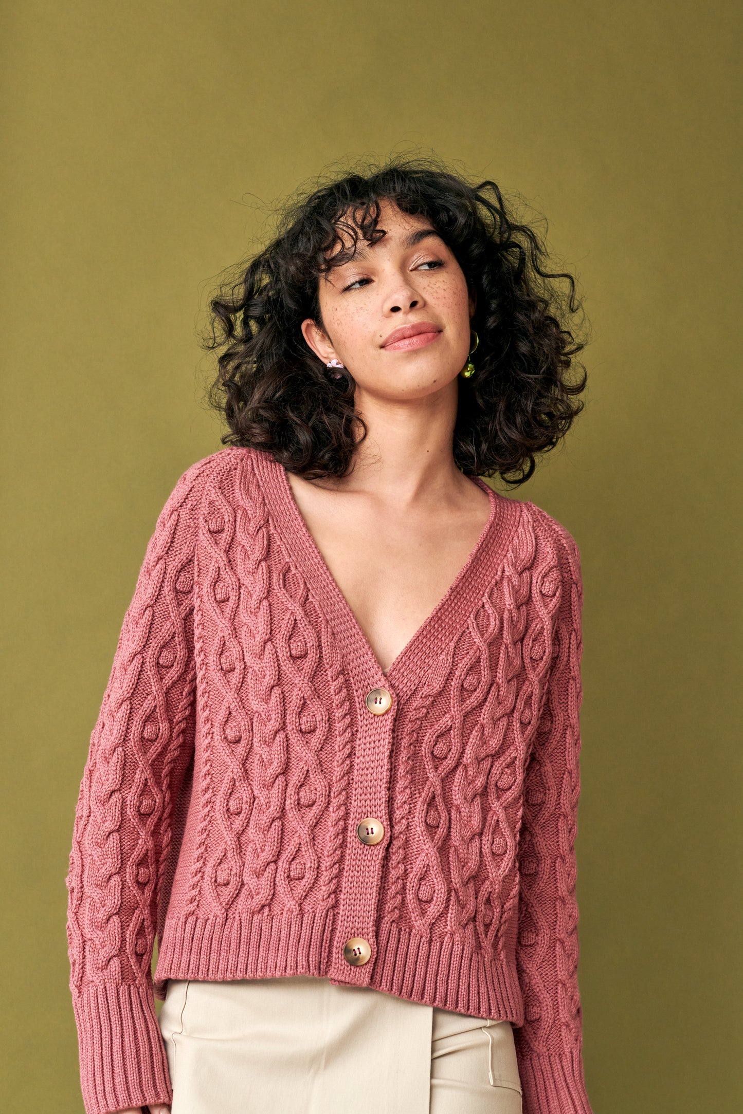 Cable Cardigan in Dark Rose GiGi + Ophelia & Indigo