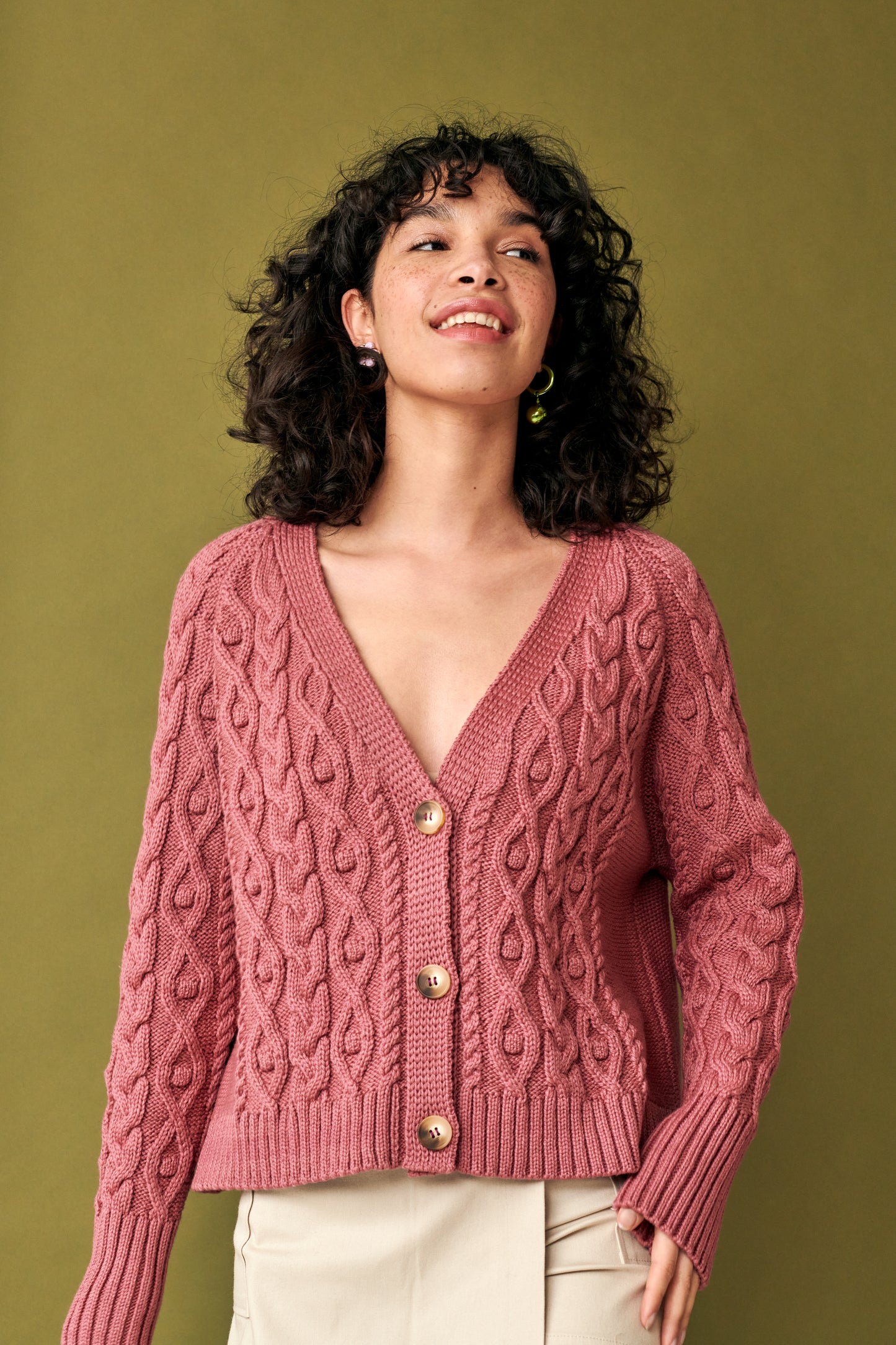 Cable Cardigan in Dark Rose GiGi + Ophelia & Indigo