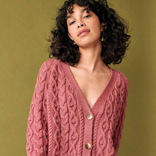 Cable Cardigan in Dark Rose GiGi + Ophelia & Indigo