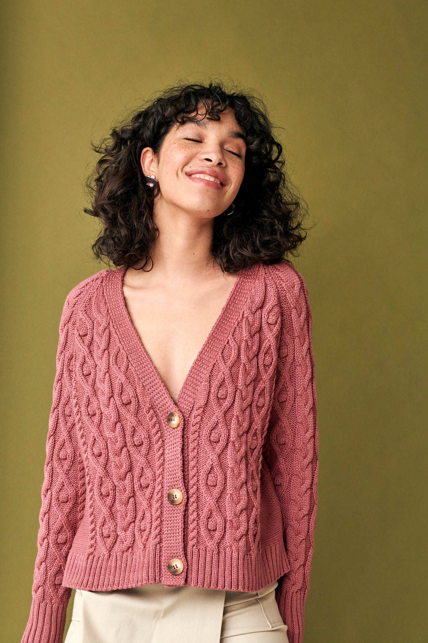 Cable Cardigan in Dark Rose GiGi + Ophelia & Indigo