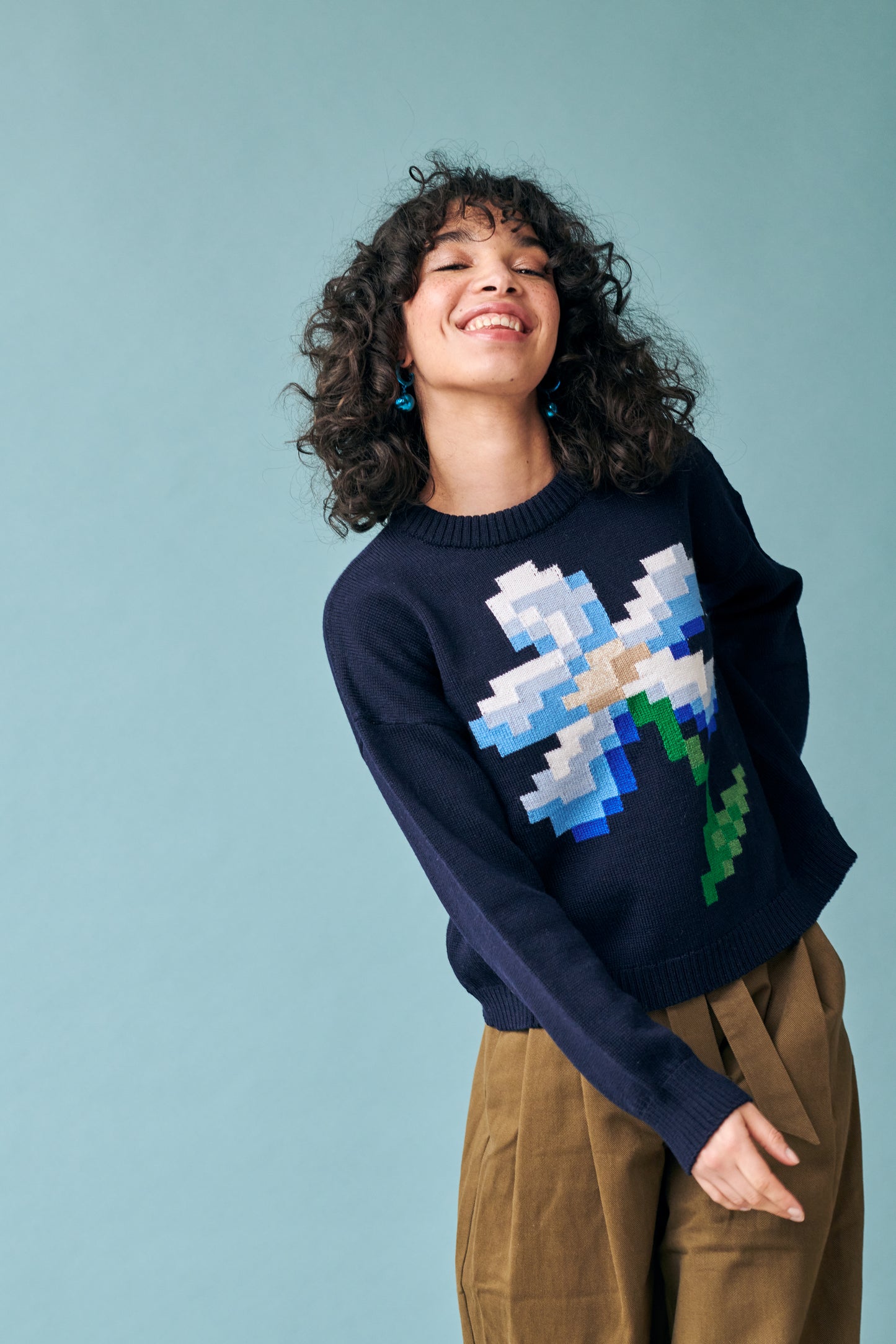 Pixel Flower Sweater in Navy Multi