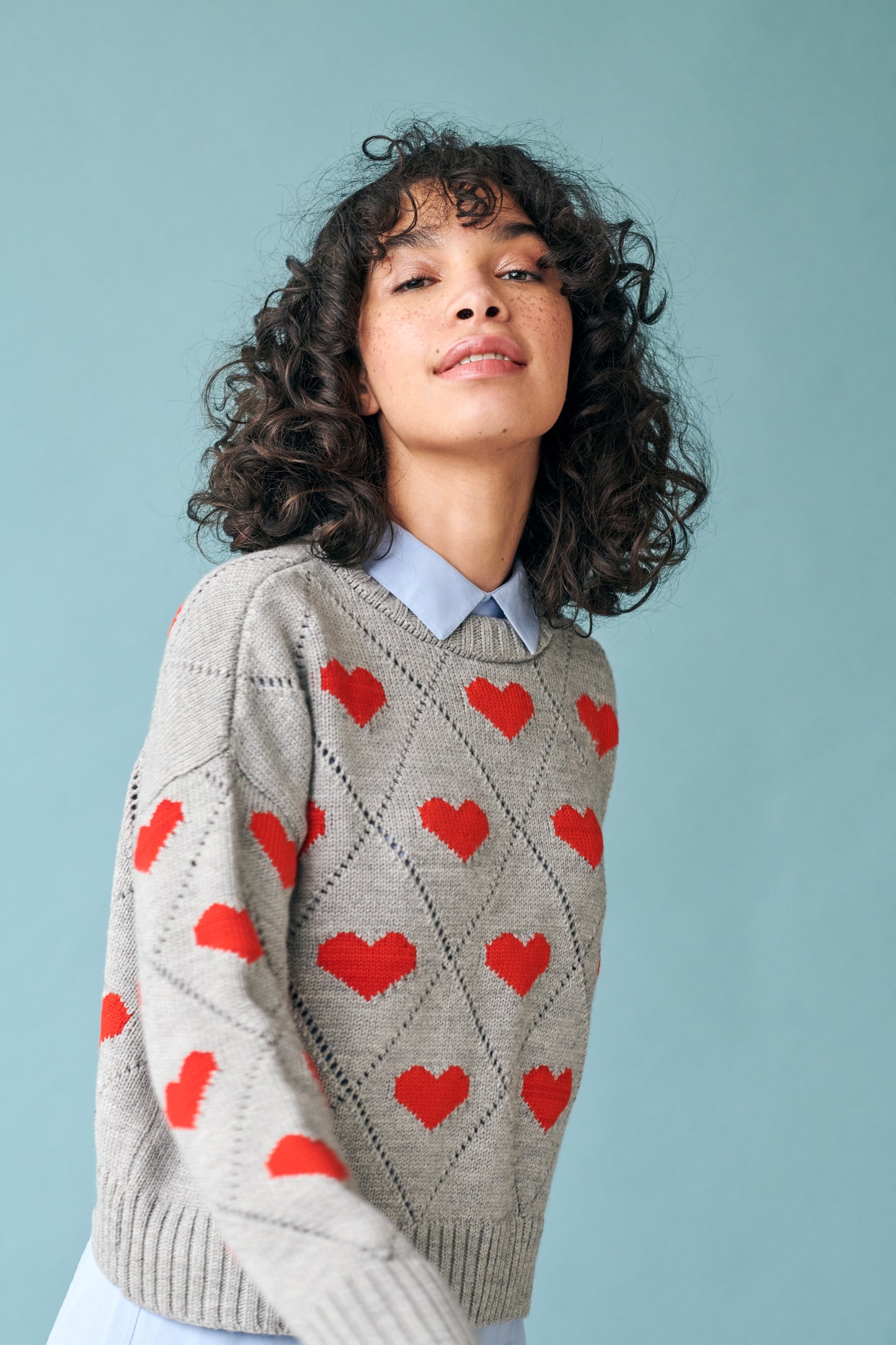 Love Sweater in Grey & Red