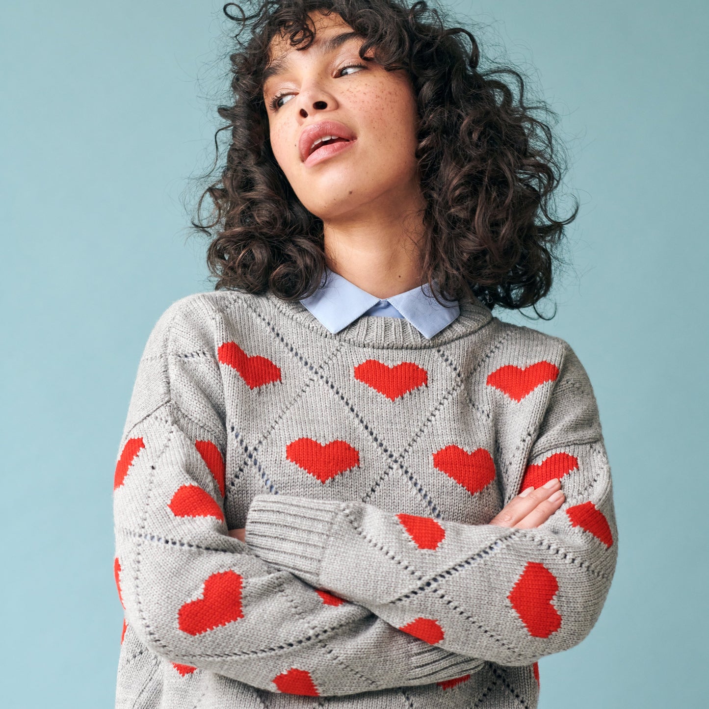 Love Sweater in Grey & Red