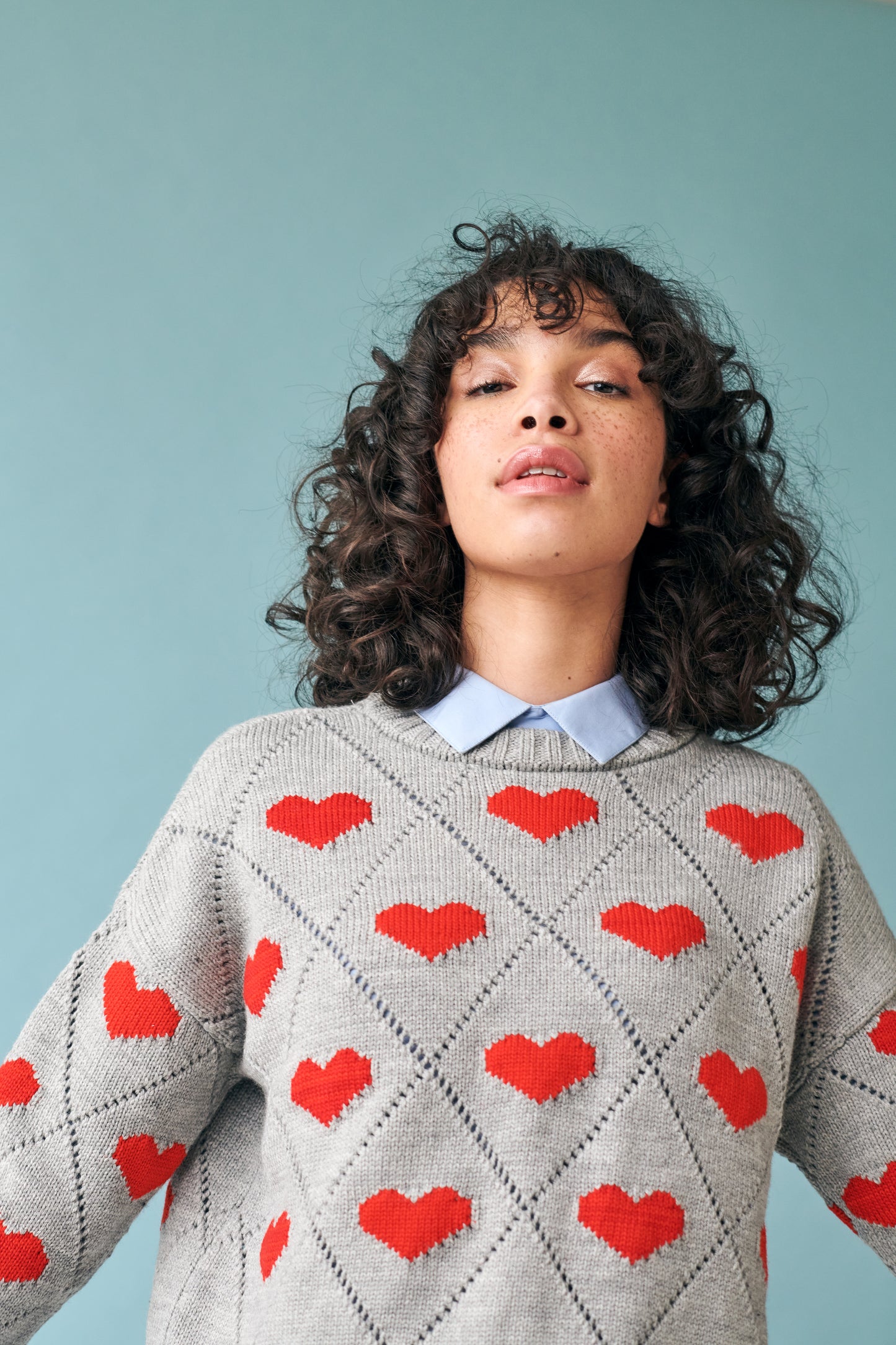 Love Sweater in Grey & Red