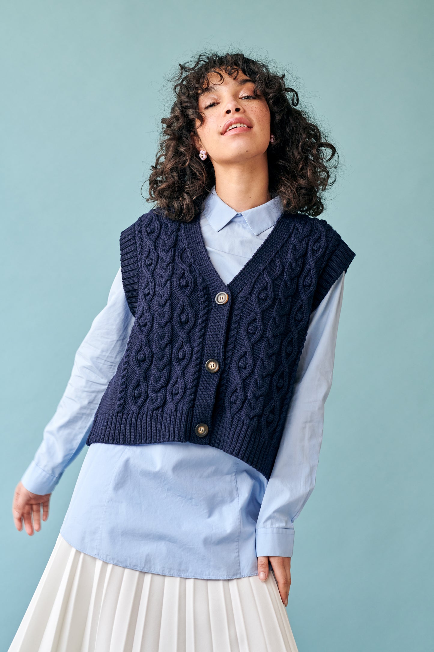 Cable Vest in Navy GiGi + Ophelia & Indigo