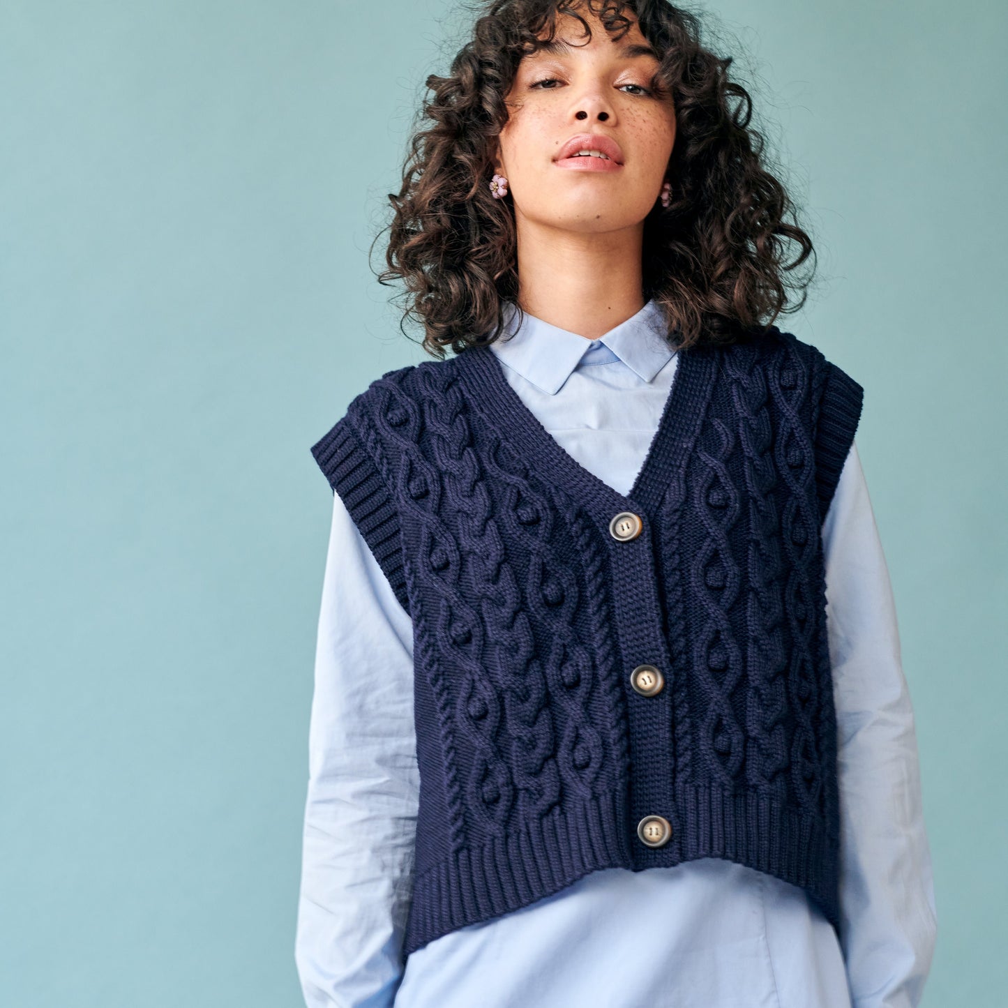 Cable Vest in Navy GiGi + Ophelia & Indigo