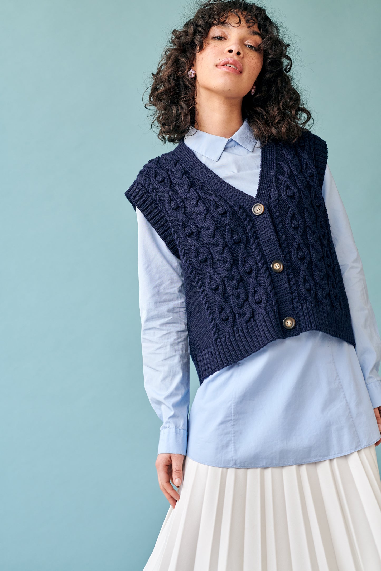 Cable Vest in Navy GiGi + Ophelia & Indigo