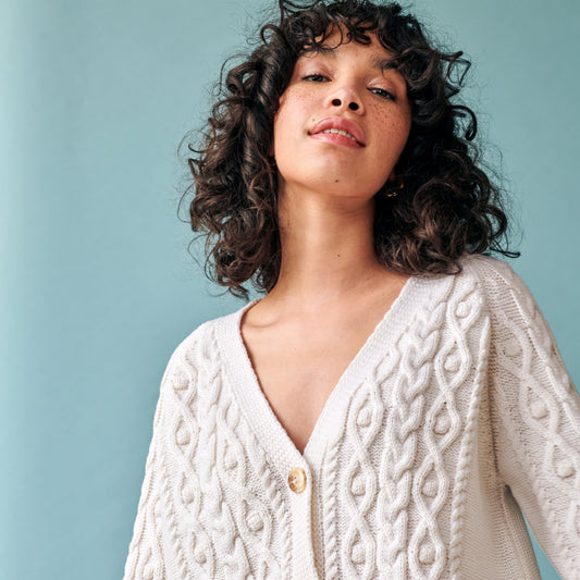 Cable Cardigan in Ivory GiGi + Ophelia & Indigo