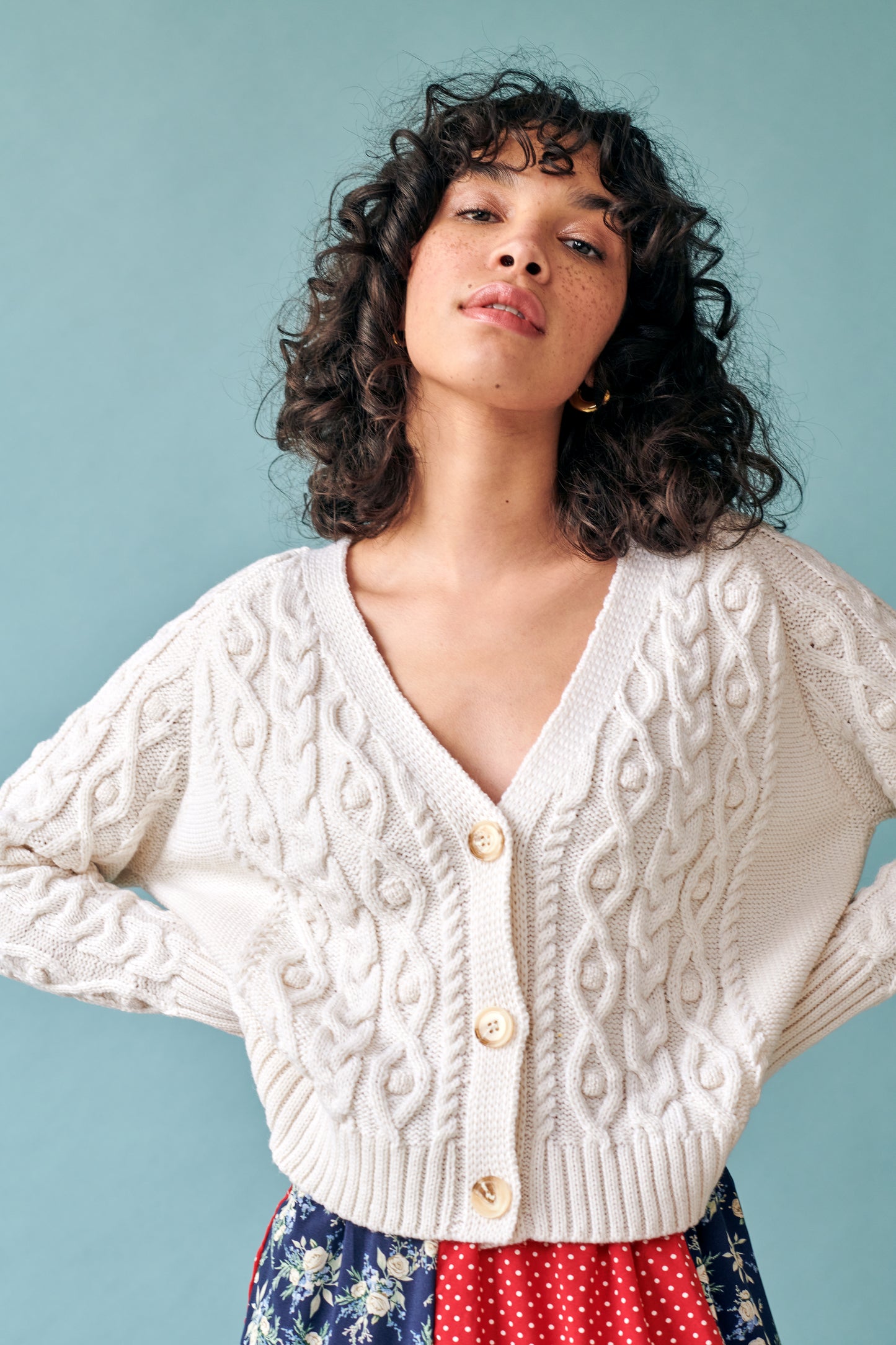 Cable Cardigan in Ivory GiGi + Ophelia & Indigo