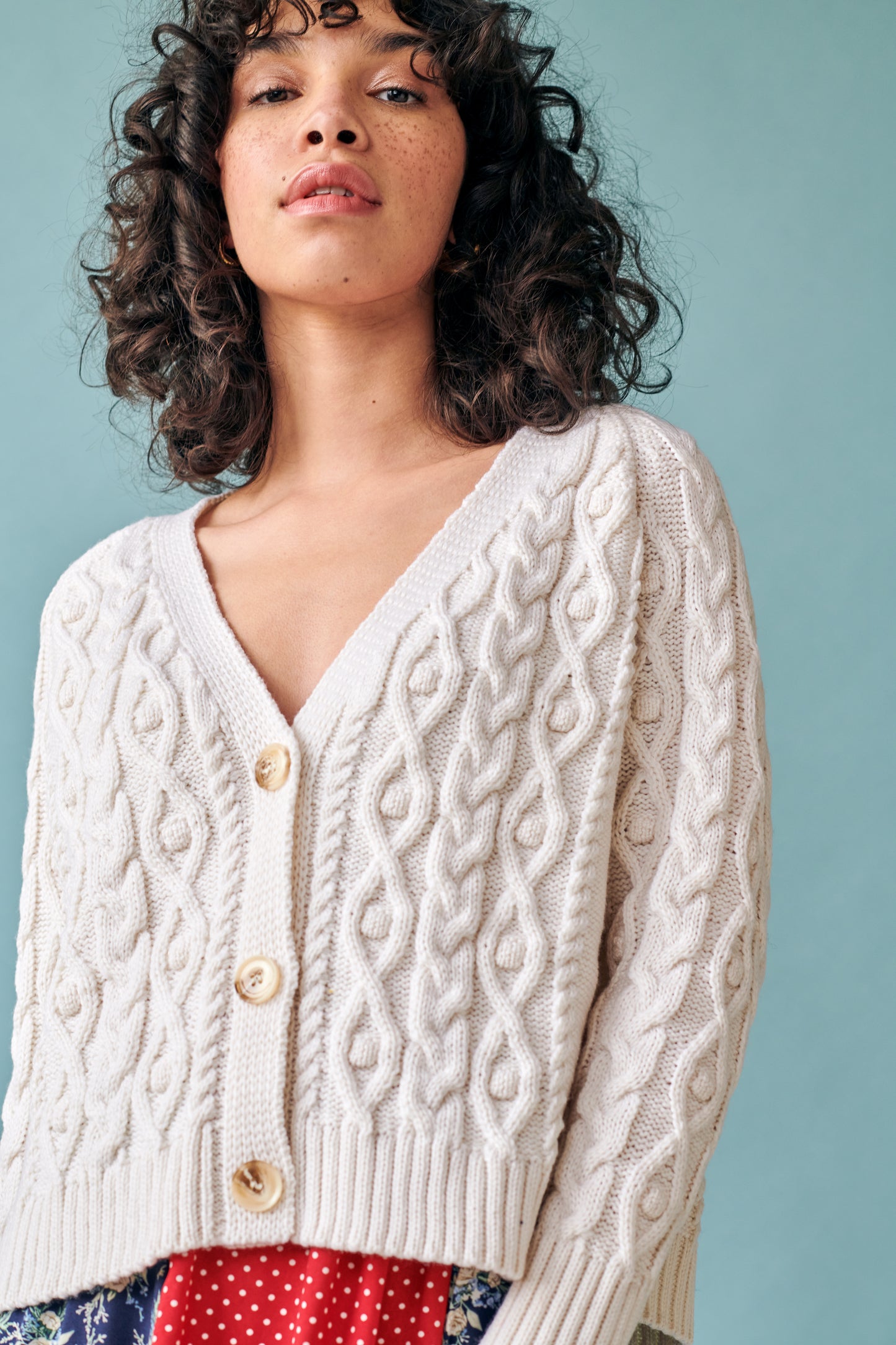 Cable Cardigan in Ivory GiGi + Ophelia & Indigo