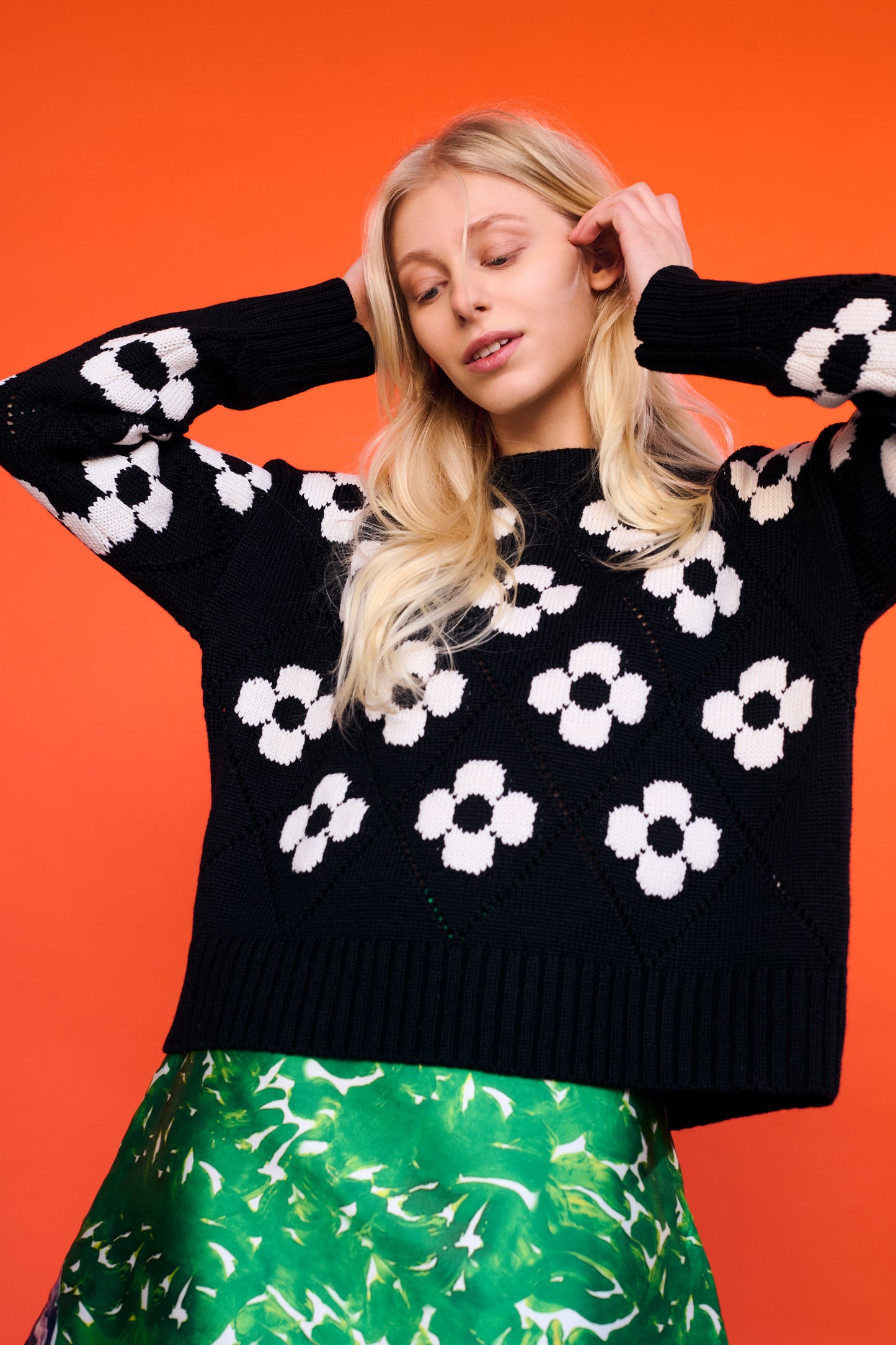 Flower Power Sweater in Black & Ivory