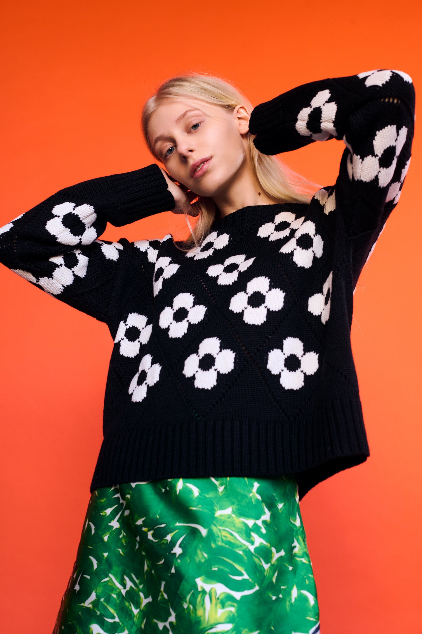 Flower Power Sweater in Black & Ivory