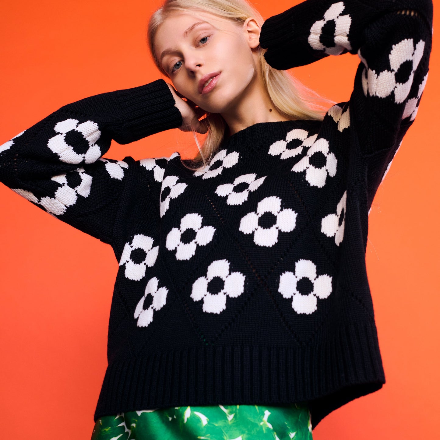 Flower Power Sweater in Black & Ivory