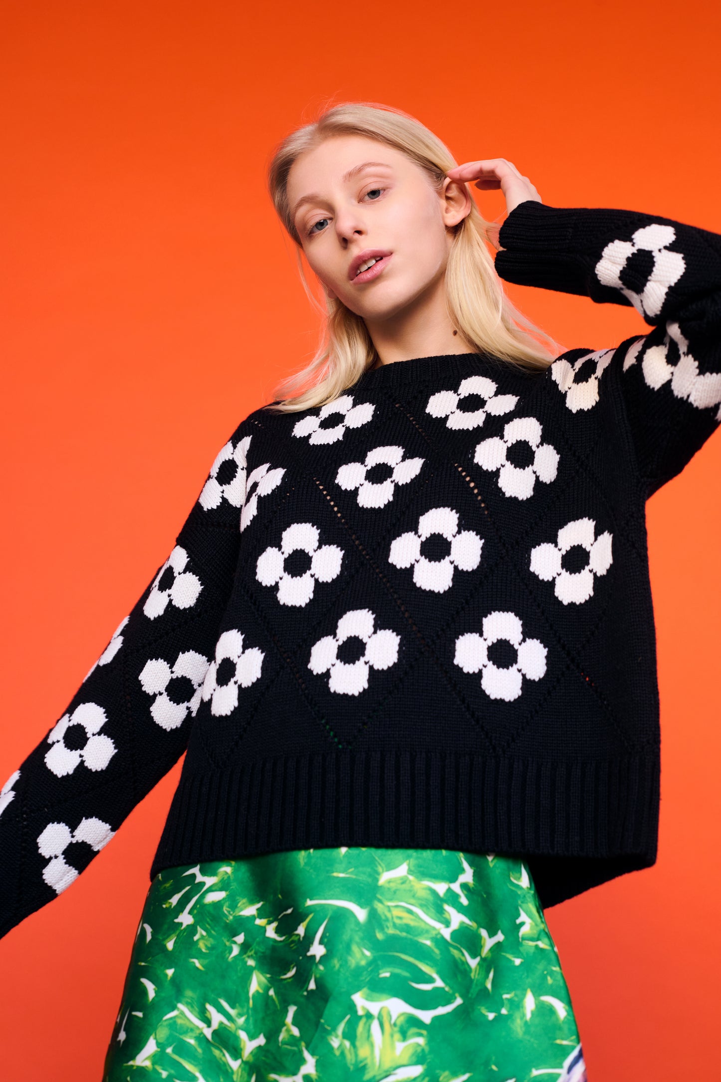 Flower Power Sweater in Black & Ivory