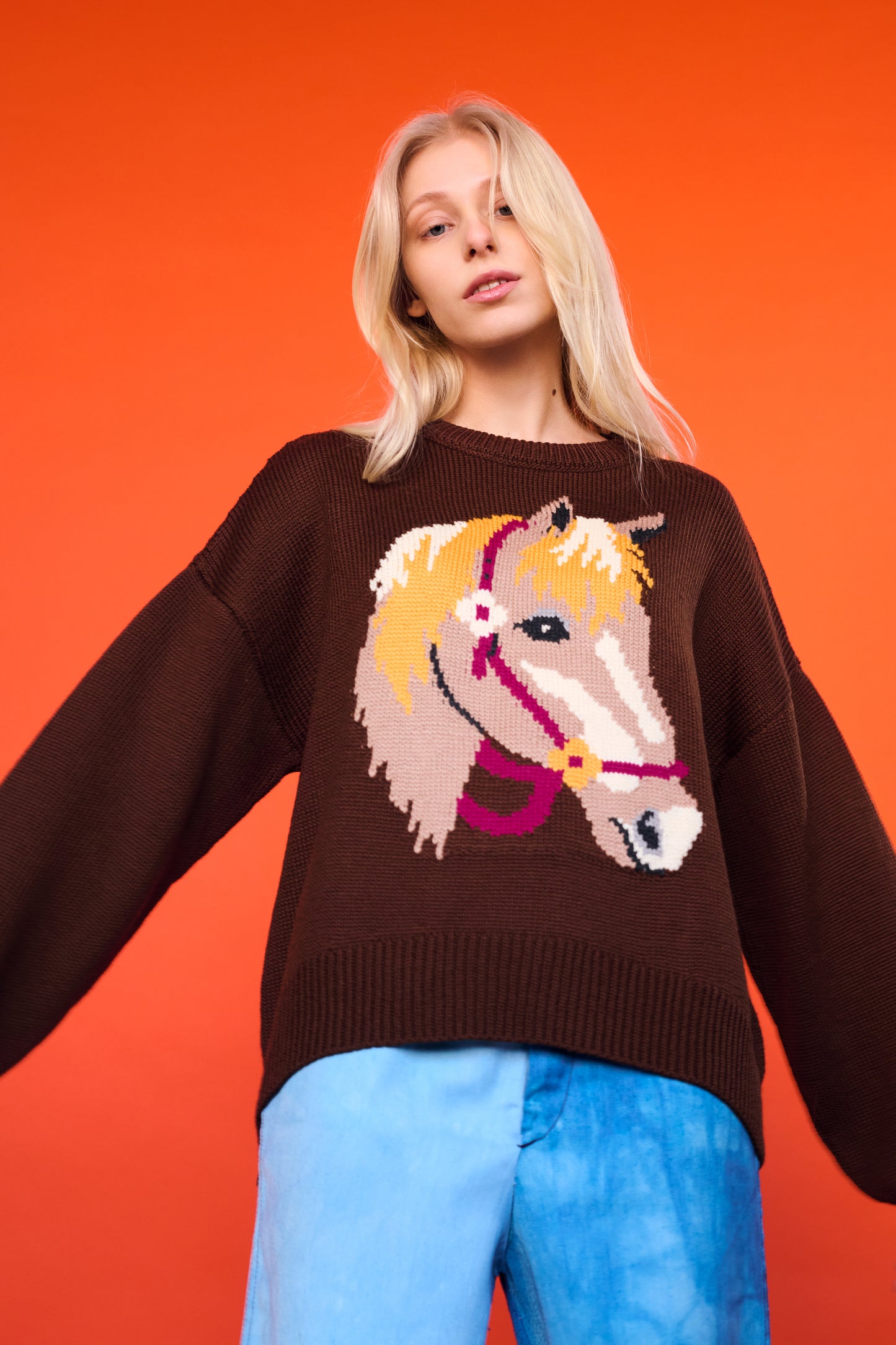 Cheval Intarsia Sweater in Brown Multi