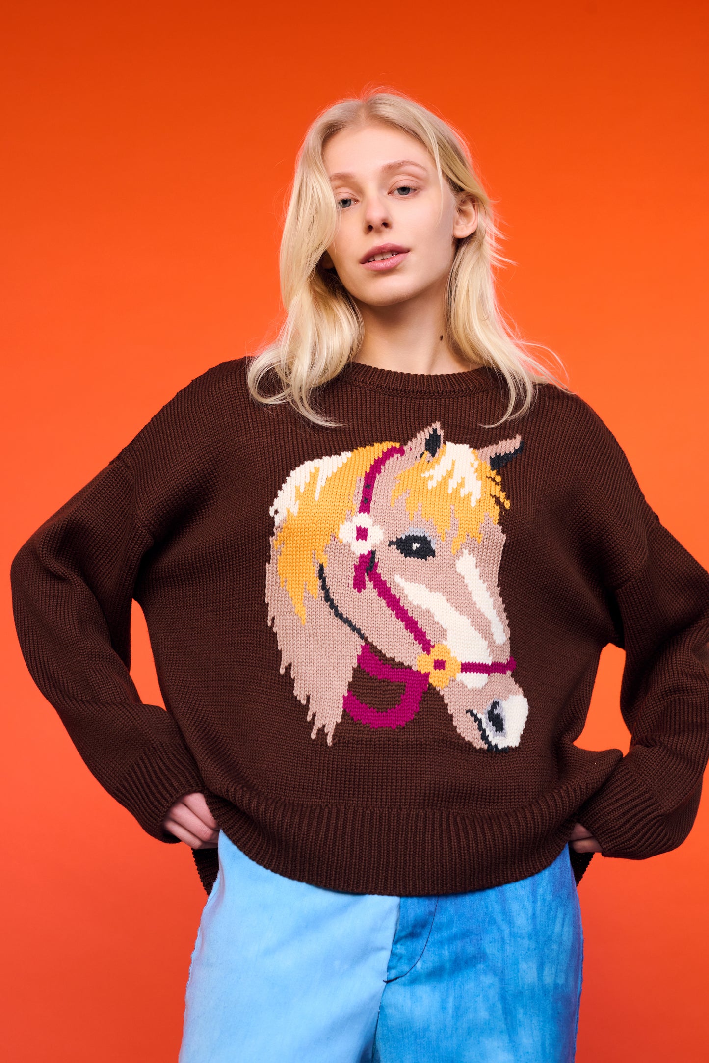 Cheval Intarsia Sweater in Brown Multi
