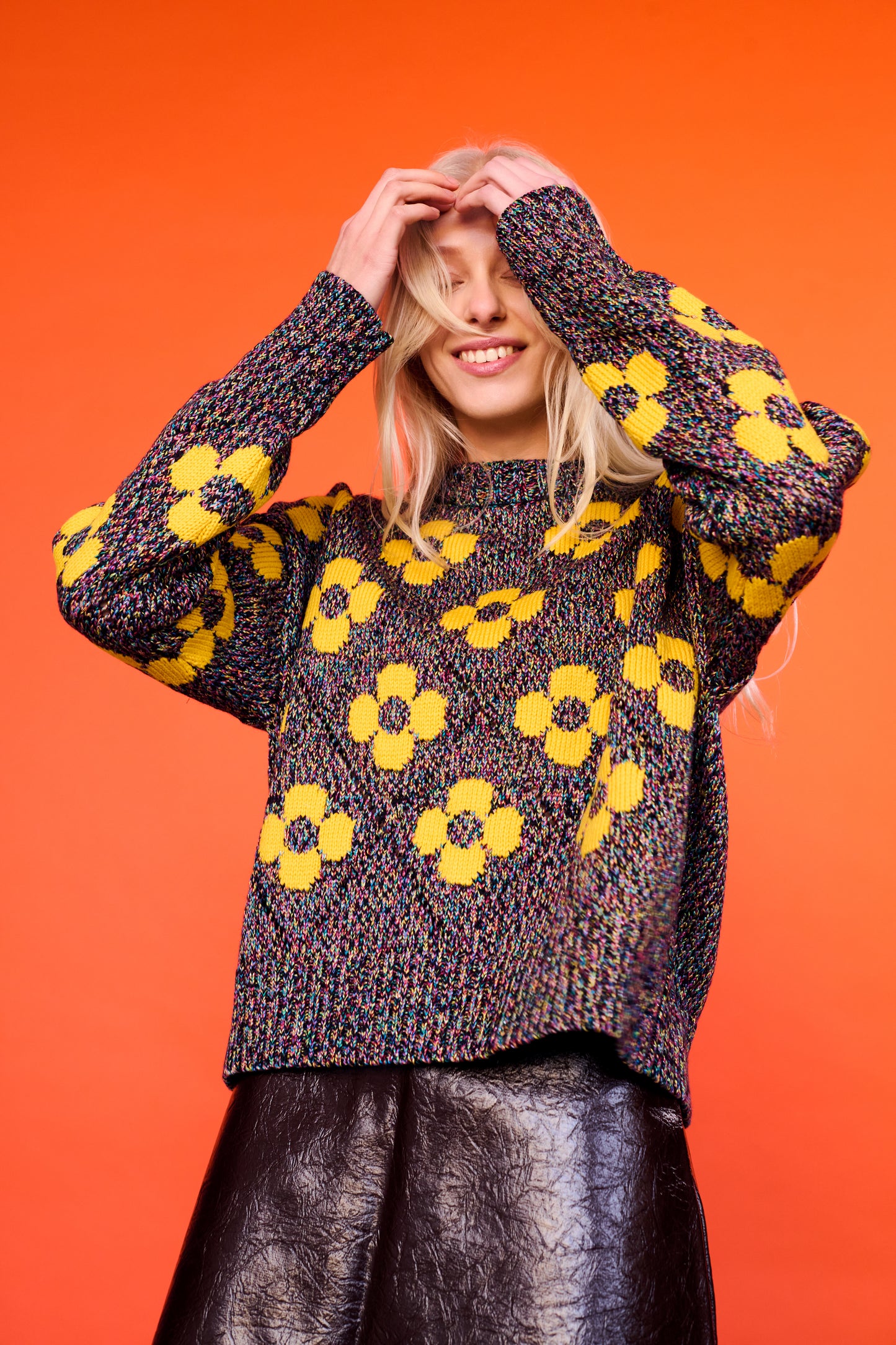 Flower Power Sweater in Black Multi Lurex & Yellow