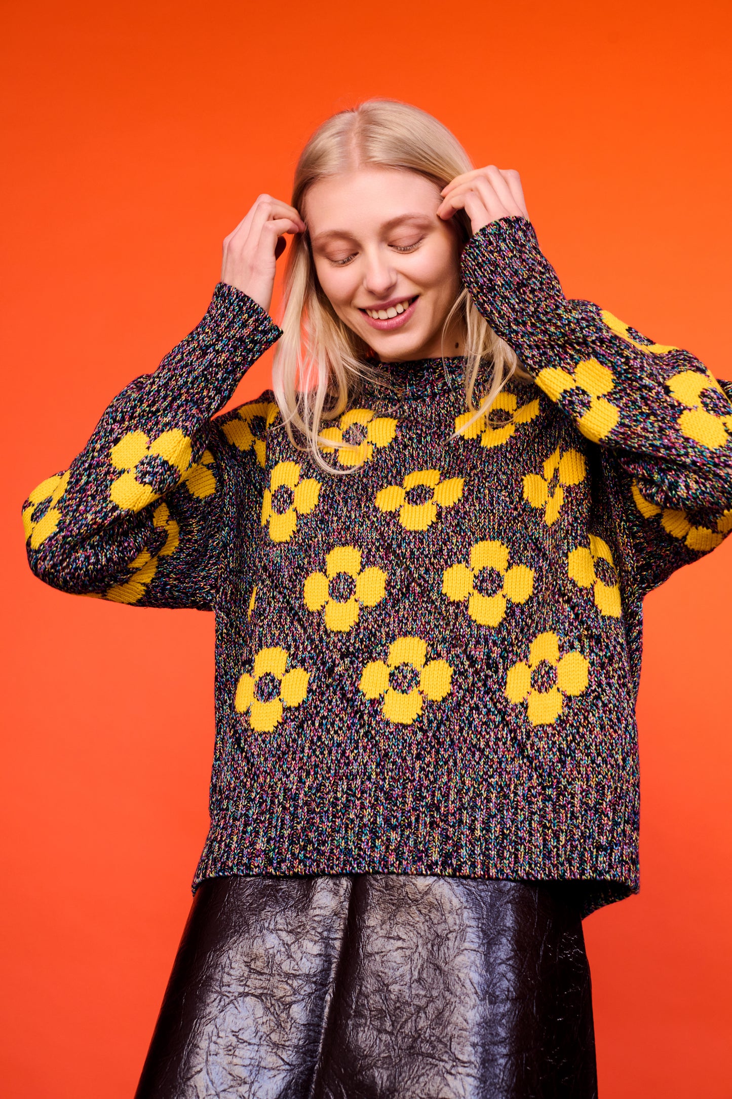 Flower Power Sweater in Black Multi Lurex & Yellow