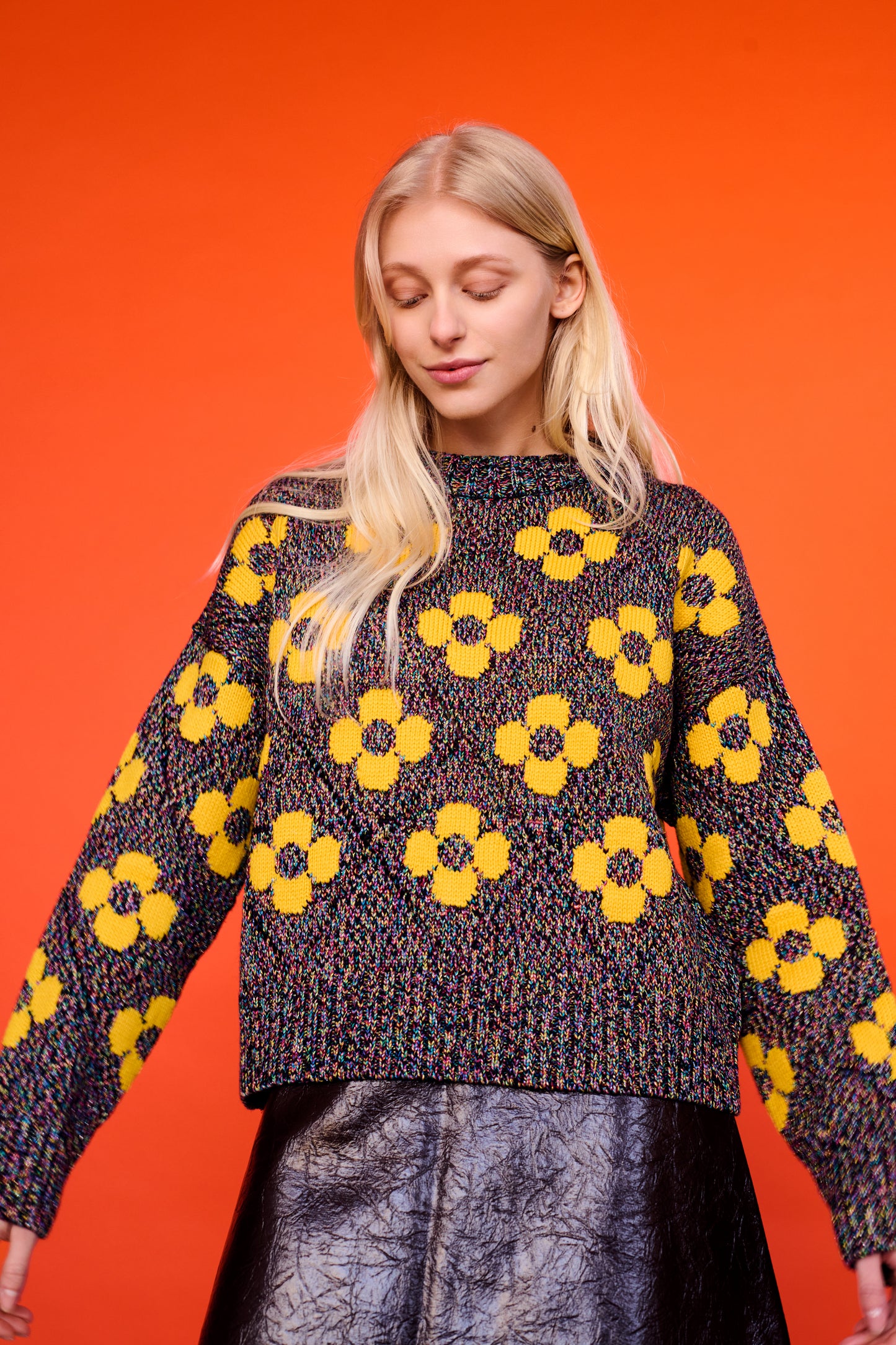 Flower Power Sweater in Black Multi Lurex & Yellow