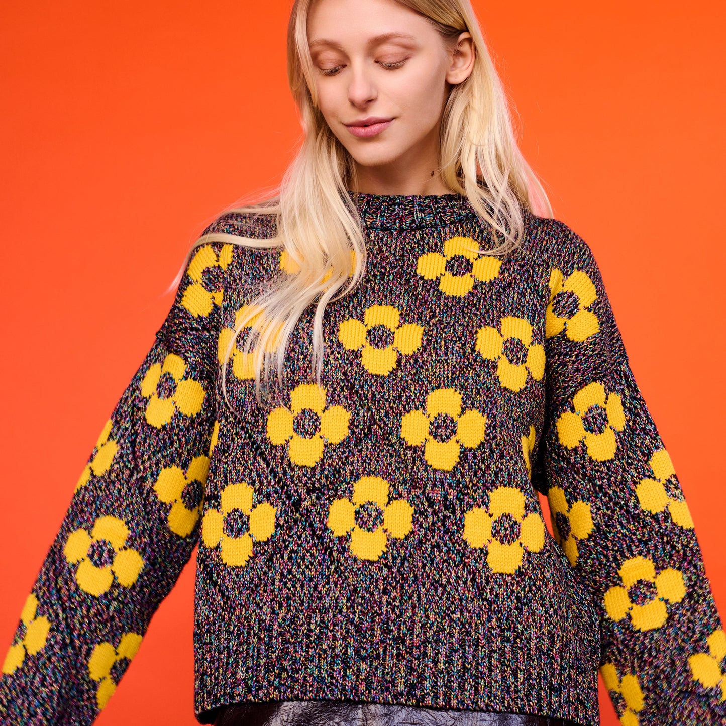 Flower Power Sweater in Black Multi Lurex & Yellow