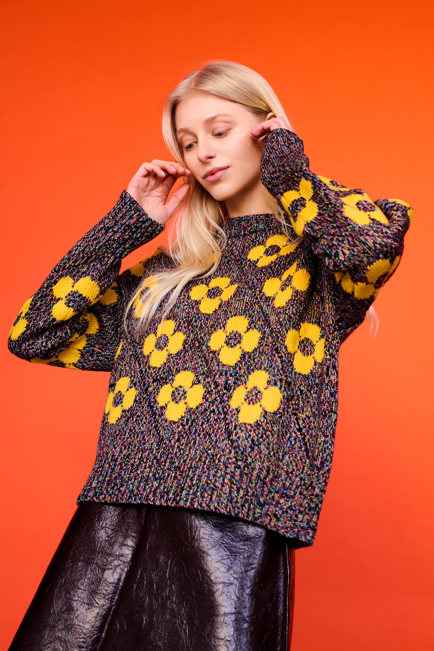 Flower Power Sweater in Black Multi Lurex & Yellow