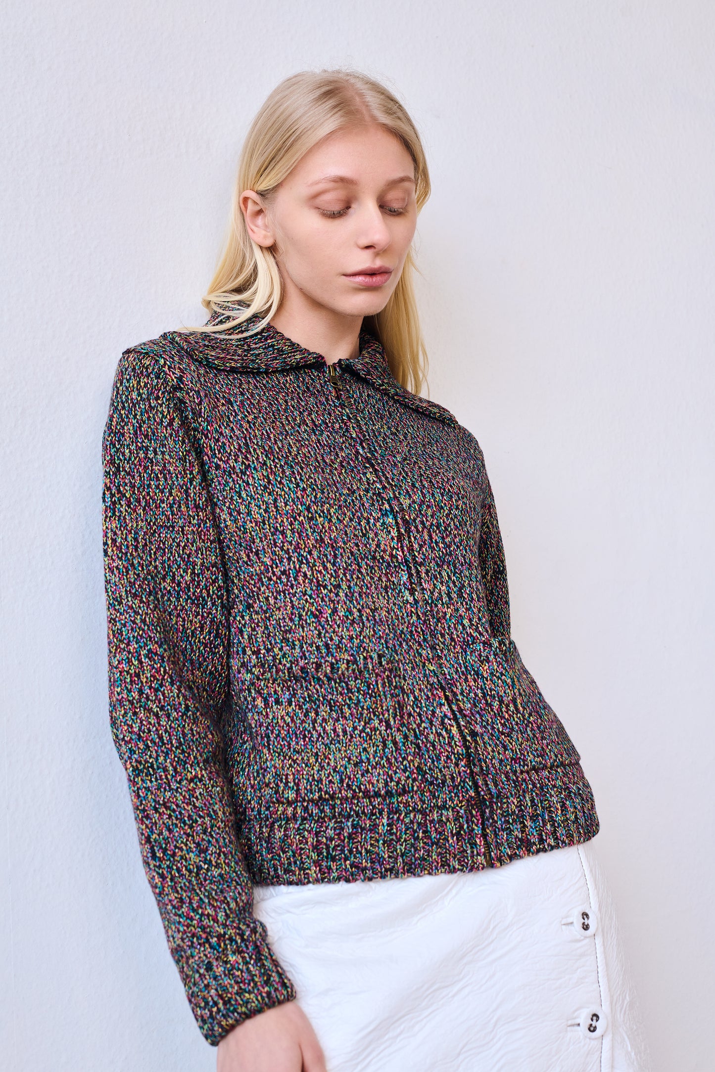Goldie Zip Cardigan in Black Multi Lurex