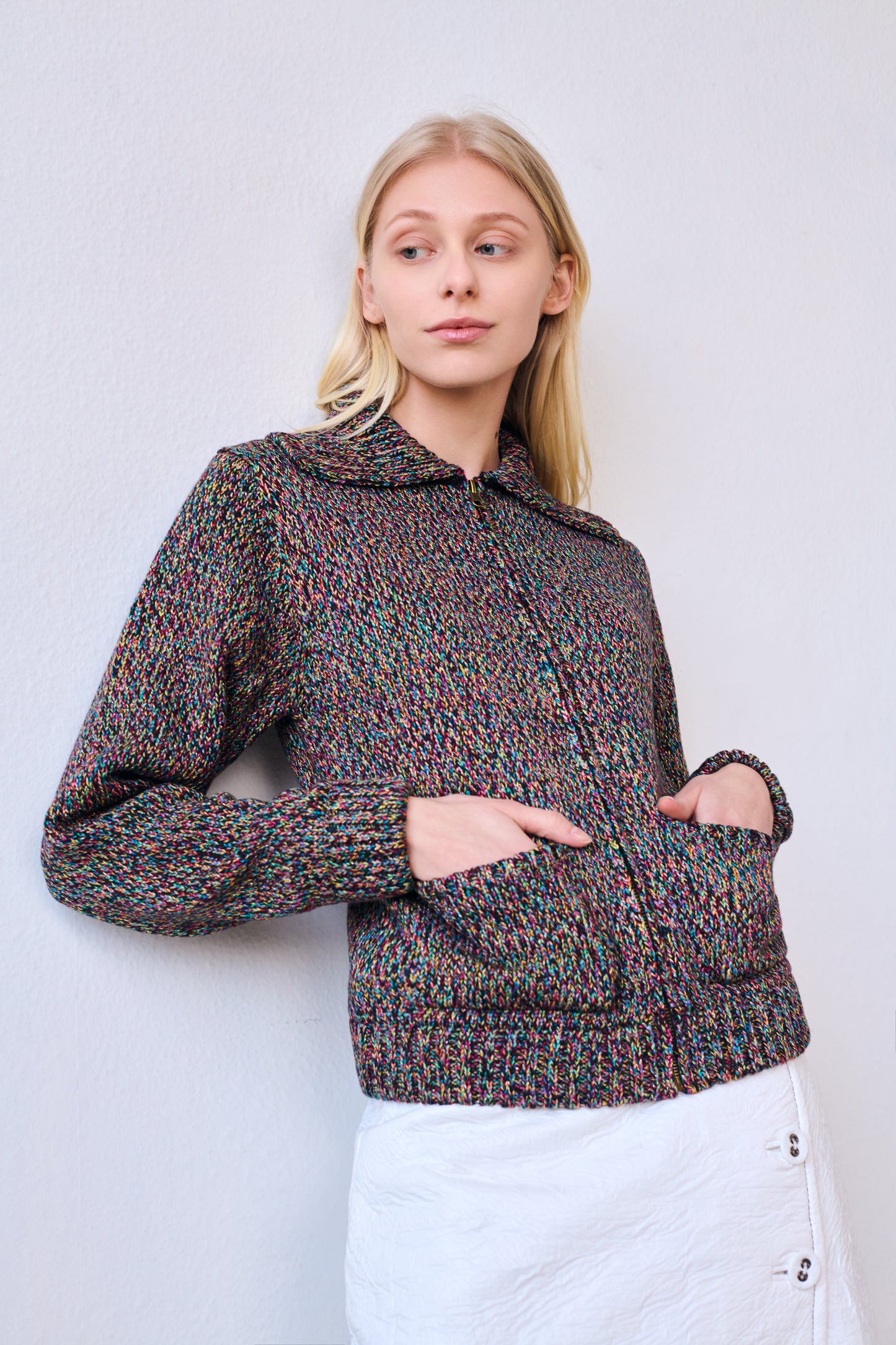 Goldie Zip Cardigan in Black Multi Lurex