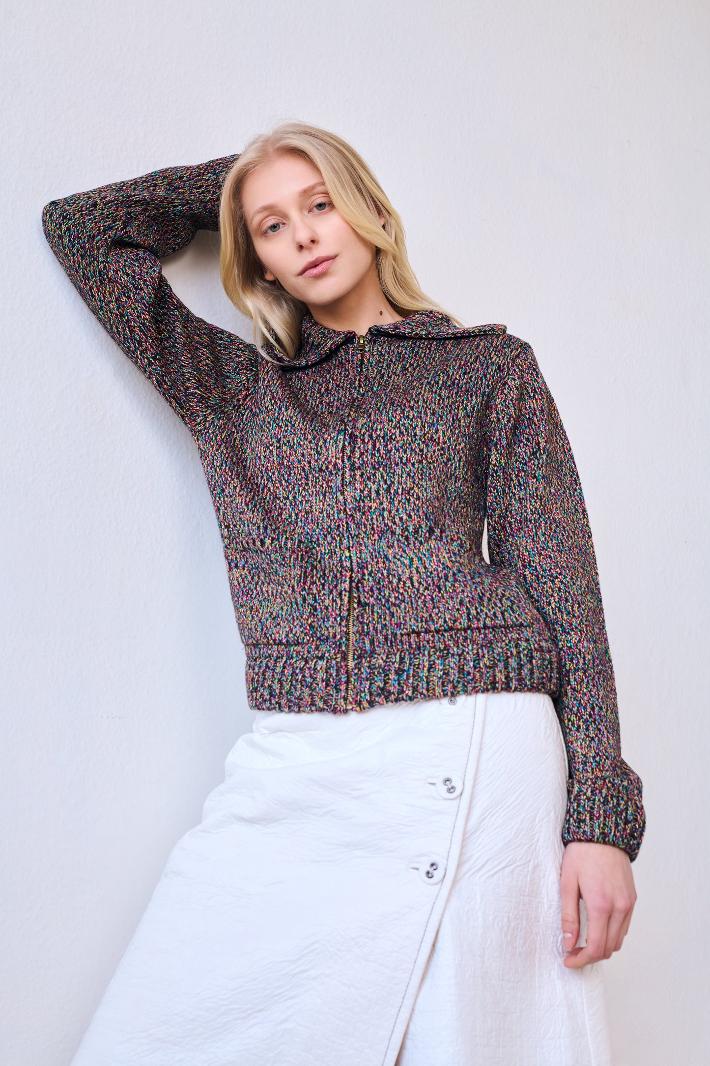 Goldie Zip Cardigan in Black Multi Lurex