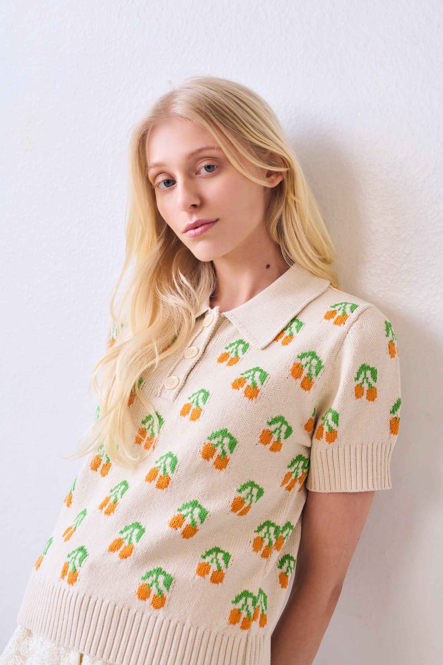 Cherry Polo Top, Natural