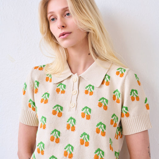 Cherry Polo Top, Natural