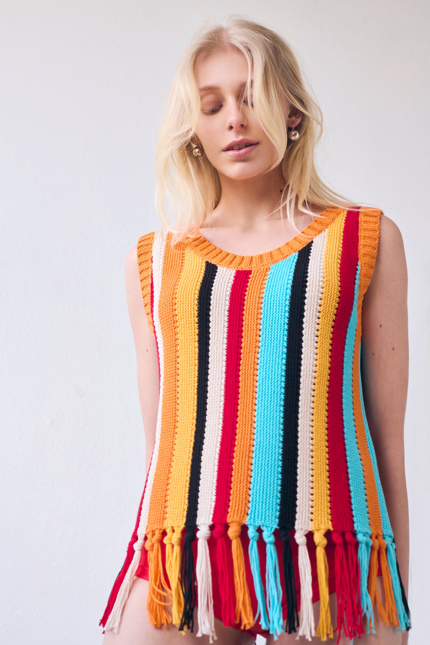Naia Stripe Fringe Tanktop, Multicolor