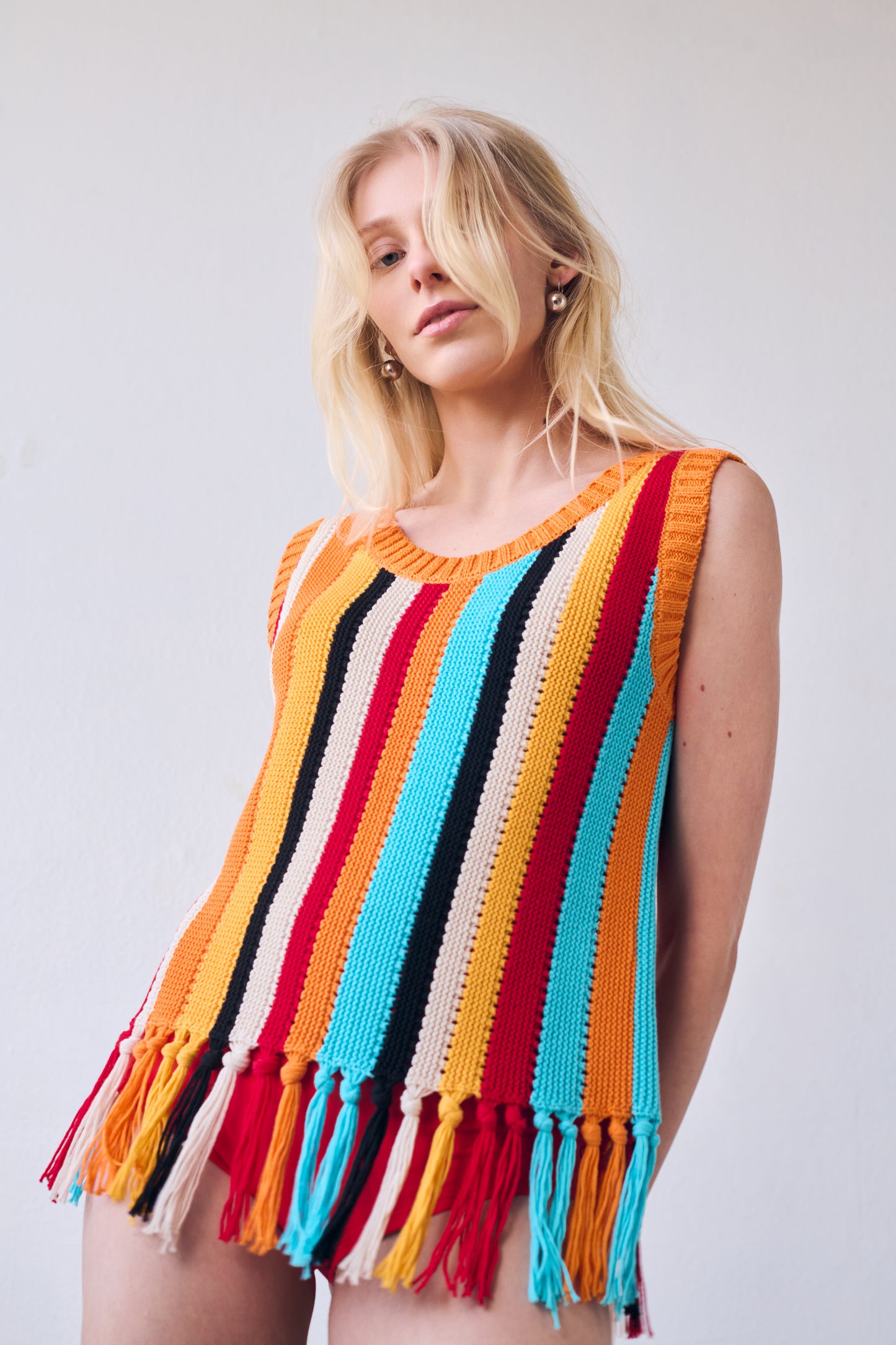 Naia Stripe Fringe Tanktop, Multicolor