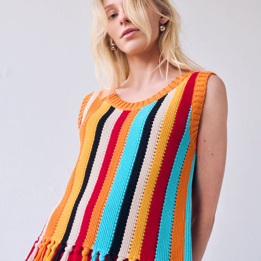 Naia Stripe Fringe Tanktop, Multicolor