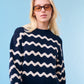 Isla Wavy Stripe Sweater, Navy and Natural